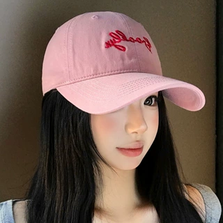 韩系字母刺绣粉色棒球帽女款大头围宽帽檐大脸显脸小新款鸭舌帽子