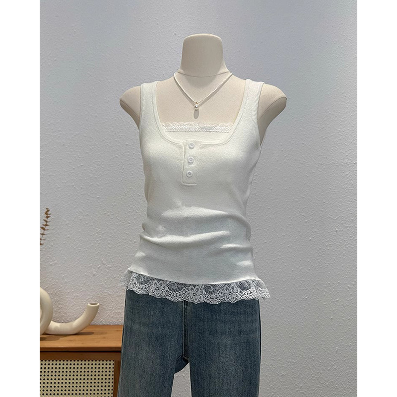 Sweet Hot Girl Lace Camisole Women's Summer Slim Fit Bottoming Sleeveless Top with Beautiful Back