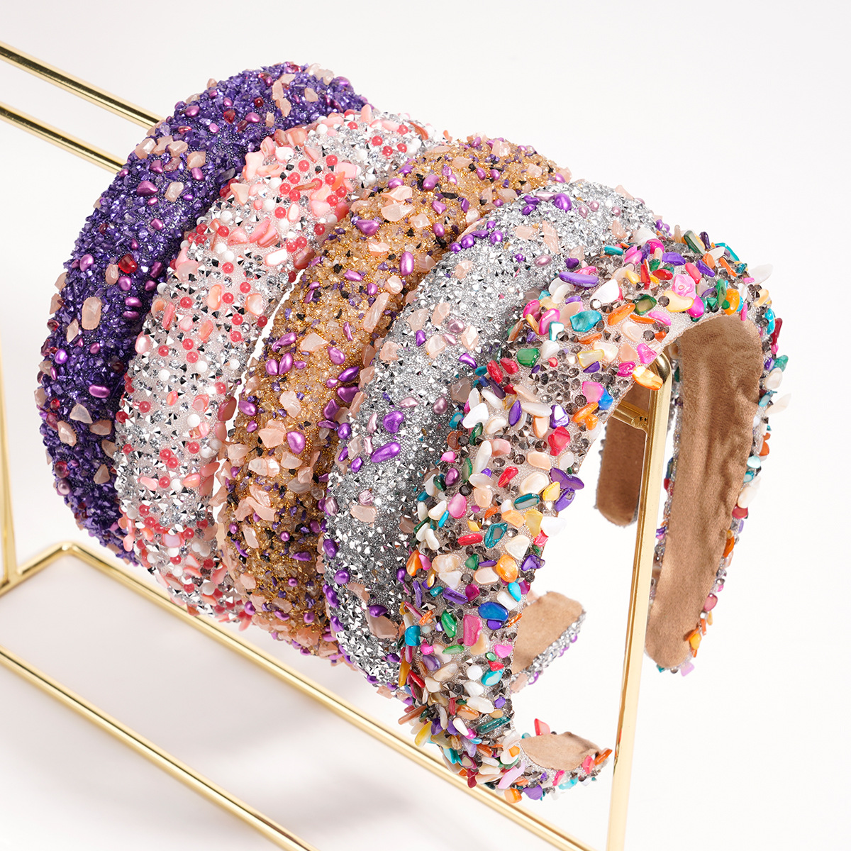 European and American cross-border Fashion New Baroque colored gem headband cross-border hot sale pressing hair band