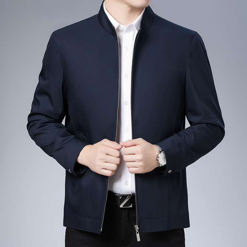 Middle-Aged Men's Autumn Casual Jacket, Men's Korean Style Business Stand-Up Collar Top, Men's Jacket, Mid-Length Slim Fit
