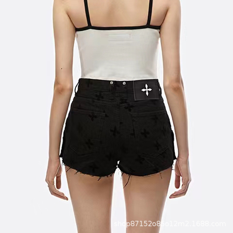 Smk R Midnight Garden Motorcycle Denim Shorts Buttoned High Waist Style Flocking Technology 2022 Autumn Women's Hot Pants