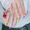 Rainbow two-color painted nail stickers with bow, french style, gradient, ready-made product, wholesale