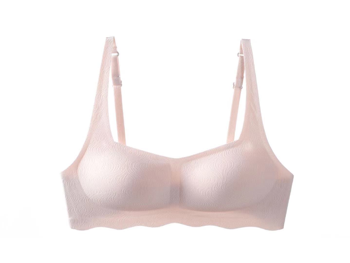 METWO ropa interior de látex de hielo Francés retro cuello cuadrado inalámbrico sin costuras reunidas pecho grande y pequeño sujetador ajustable