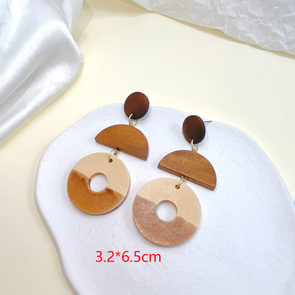 1 Par Moda Ronda Madera Pulido Mujeres Pendientes De Gota display picture 2