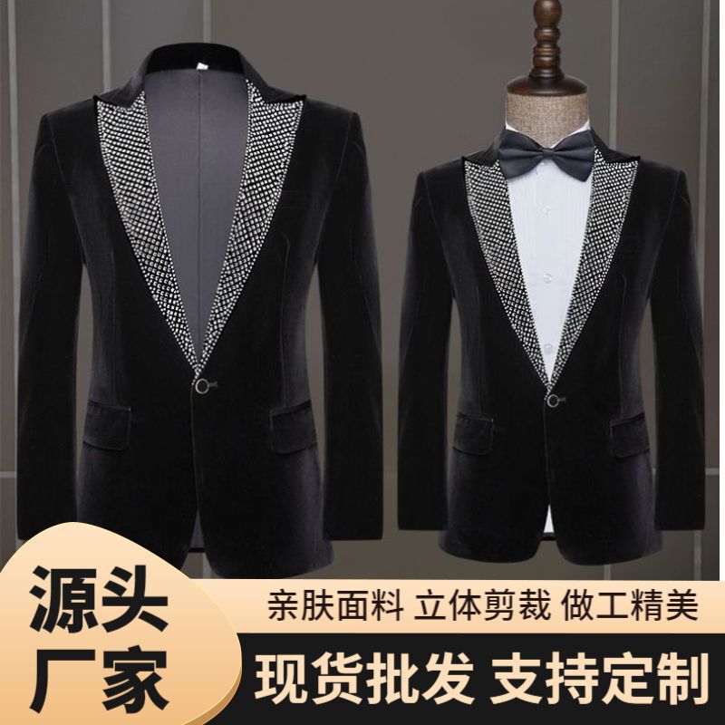 Suit suit Men's Singer MC Host Suit Slim Fit Fashionable Blazer Black Dress Men's Wear