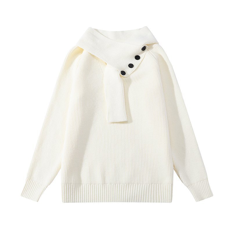 Cross-border wholesale asymmetrical shawl collar loose knit sweater for men, long-sleeved, versatile for autumn, winter, and spring