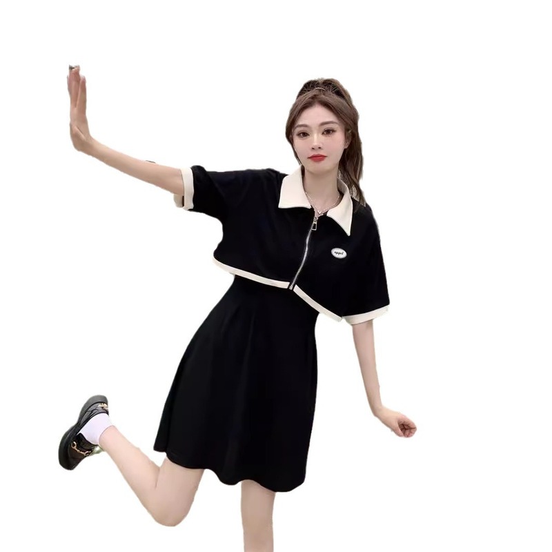 大きいサイズの黒いストラップのワンピースの女性の夏服のファッションの2つのセットの小さい太ったmmは腹を遮って痩せているベストのスカートのスーツを現します。|undefined
