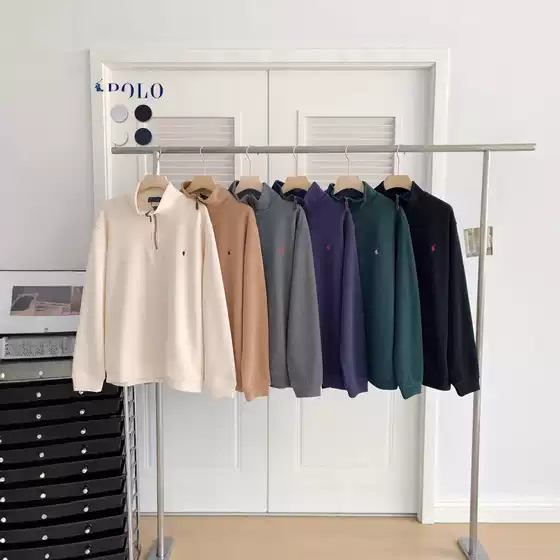 Vintage Stand-Collar Half-Zip Polo Shirt with Embroidered Pony Logo – Relaxed Fit Pullover Sweatshirt for Men and Women
