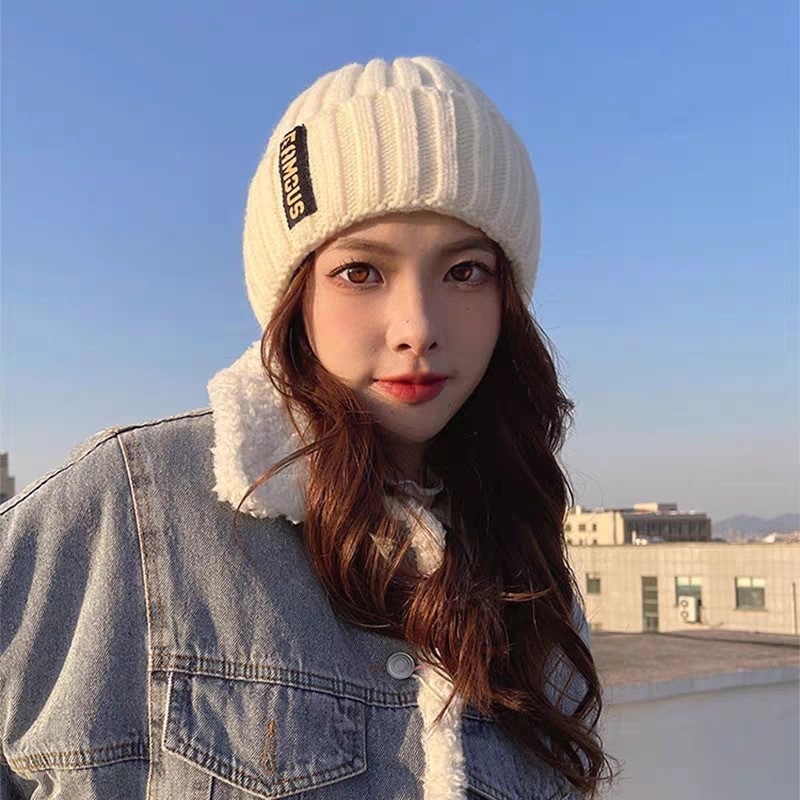 冬季帽子女韩版百搭时尚长标毛线帽冬天网红保暖护耳包头针织帽|undefined