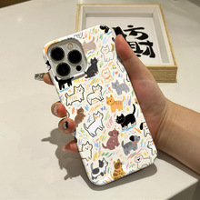 ins日杂风满屏卡通小猫咪适用iPhone16菲林手机壳苹果15大孔全包