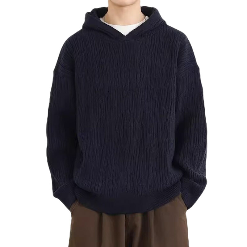 Explosiones transfronterizas de tamaño europeo suéter de punto con capuzas suéter de textura a rayas de hombre viejo viento de otoño y invierno fábrica al por mayor