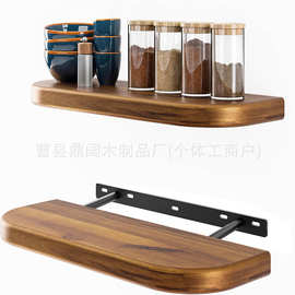 木质墙上置物架一字浮动隔板客厅卧室悬挂书架厨房金合欢木壁挂架