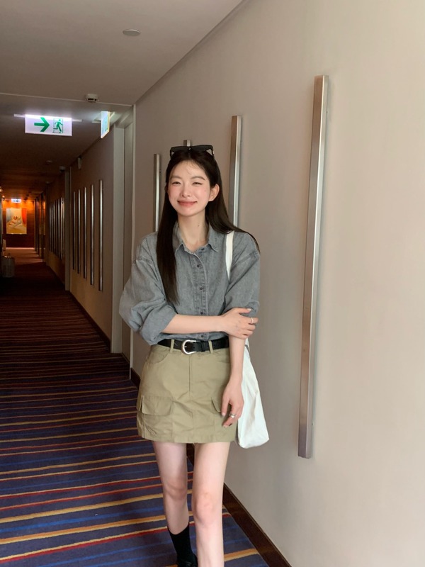 韩系复古风高级感衬衫衬衣女秋季2025新款水洗灰色松弛感牛仔上衣|undefined