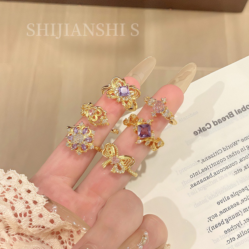 "Soft Purple Pansy Ring" Sweet Noble Flower Butterfly Orange Ring…