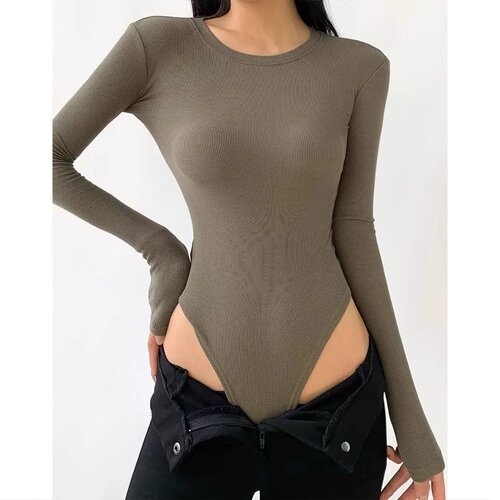 New style, pure color, inner round neck, one-piece, slim fit, European and American ins, long-sleeved, women's base top, spring and summer 2025