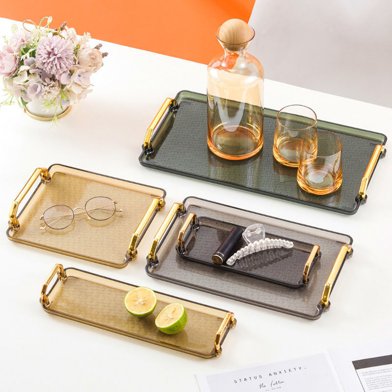 Aromatherapy Tray Water cup rectangle Light extravagance a living room Fruit plate Cake tea tray glass Storage household Dinner plate