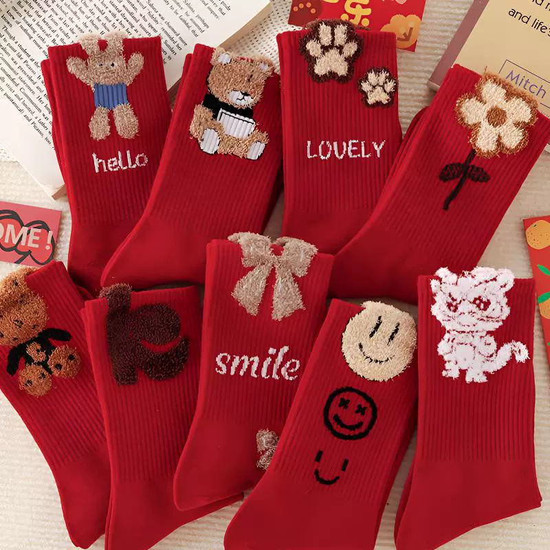 Новые красные носки чулки зимой толстые студенческие носки