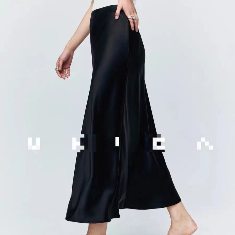 45 Degree Oblique Slimming Heavy Stretch Double Joe Silk Skirt Women's Summer Silk Long Skirt Commuter OL Fishtail Skirt