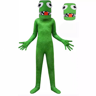 Halloween Rainbow Friend Roblox Game Cos Clothes Green Little Monster Long Hand Monster Costume Jumpsuit