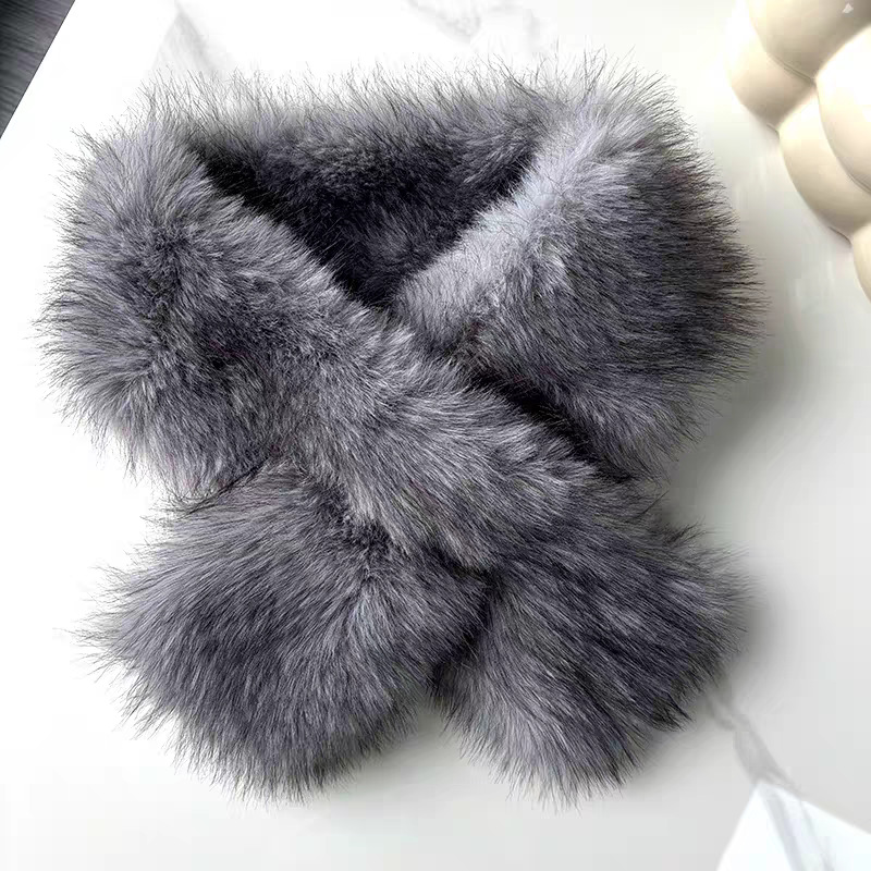 Bufanda Cruzada de Piel Sintética de Zorro de Peluche Térmica y Cortavientos para Invierno
