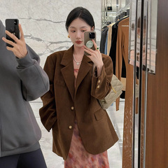 咖色复古西装外套女2025秋新款时尚设计感小众宽松休闲西服上衣