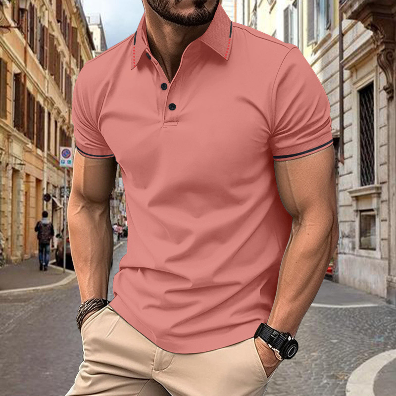 2024 Summer New Solid Color Design Collar Men's Shirt Lapel Casual Short Sleeve Polo Shirt Cross-Border Manufacturer Wholesale