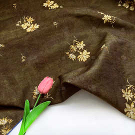 褐影金花 天丝提花布料手工diy新中式国风汉服旗袍连衣裙面料面料