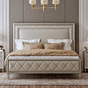 American Soft-Packed Diamond-Shaped Solid Wood Double Bed 1.8m French Accessible Luxury Bedroom Double Bed Bedside Table Furniture Customization