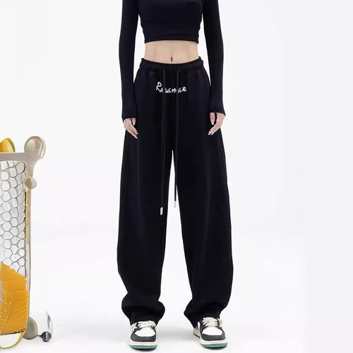 Cross-border Southeast Asian black sports casual pants women's designer niche autumn plus-size wide-leg pants banana pants sweatpants