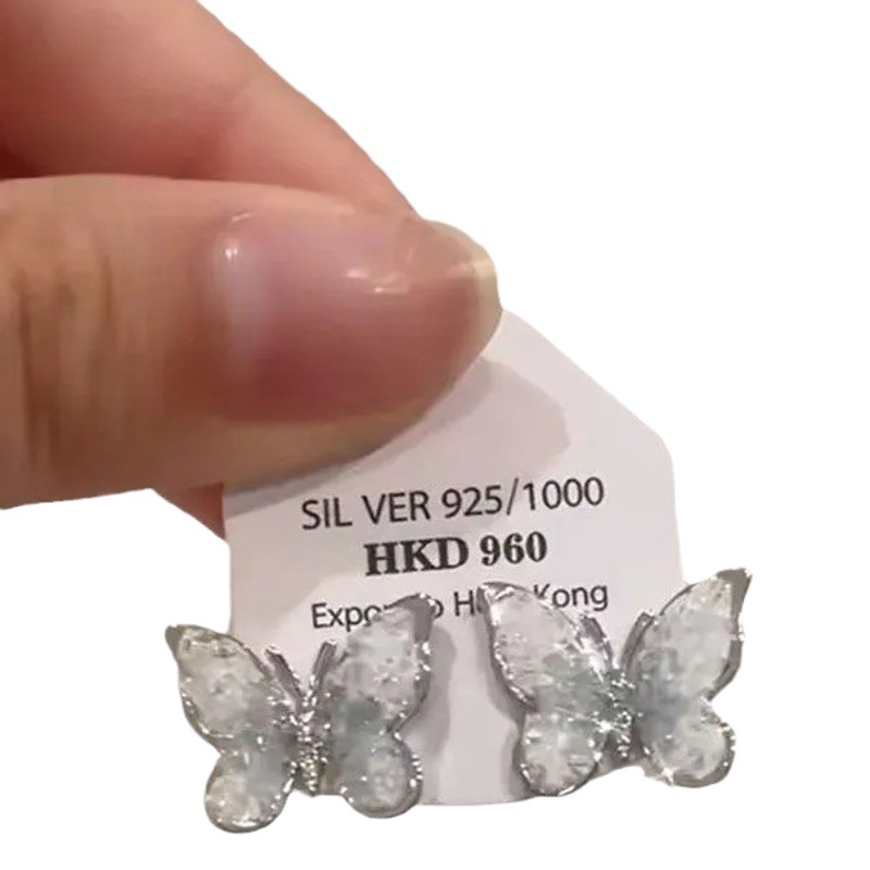 ニッチなデザインの高級ブルーバタフライパールイヤリング、女性用、2025年夏の新作人気ファッションイヤリング