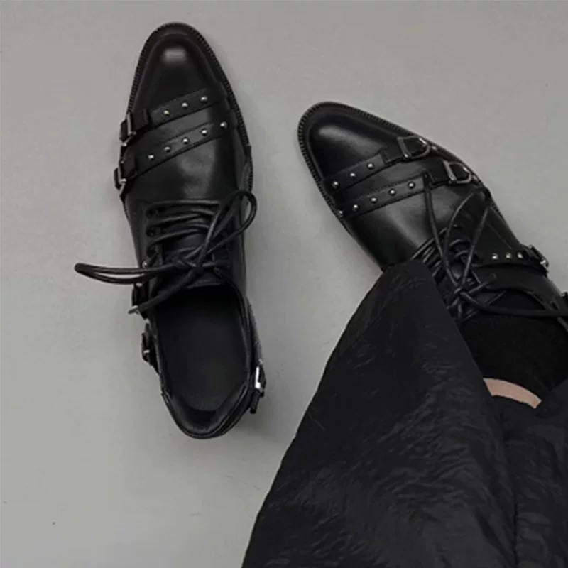 Leather metal universal loafers platform, footwear English style, high shoes for leather shoes, British style, for teenagers