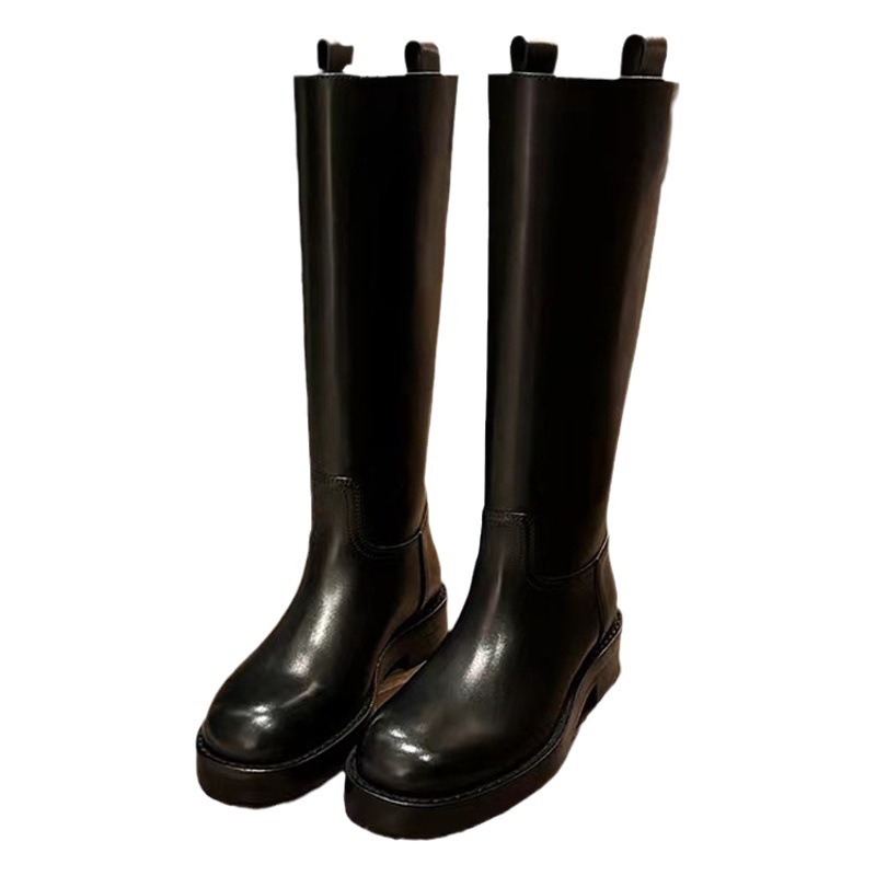 Uva mamá botas rectas de suela gruesa para las mujeres Otoño e Invierno Nuevo aumento de la altura que adelgaza la rodilla pequeña botas de caballero