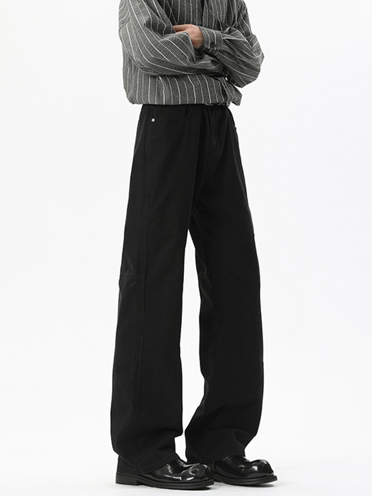 Jean homme style américain, pantalon de travail micro-évasé patchwork tendance automne, coloris uni vintage polyvalent_voghion.com