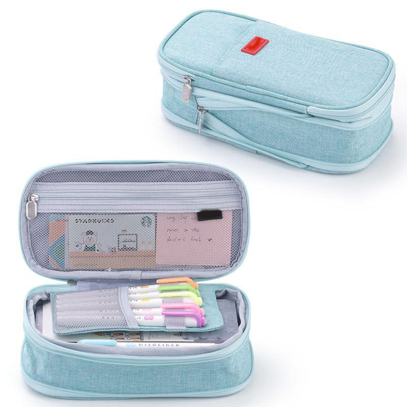 Nuevo estilo transfronterizo de alto valor, estilo japonés y coreano, bolsa de lápices retráctil expandible de color sólido, bolsa de papelería de doble capa de gran capacidad