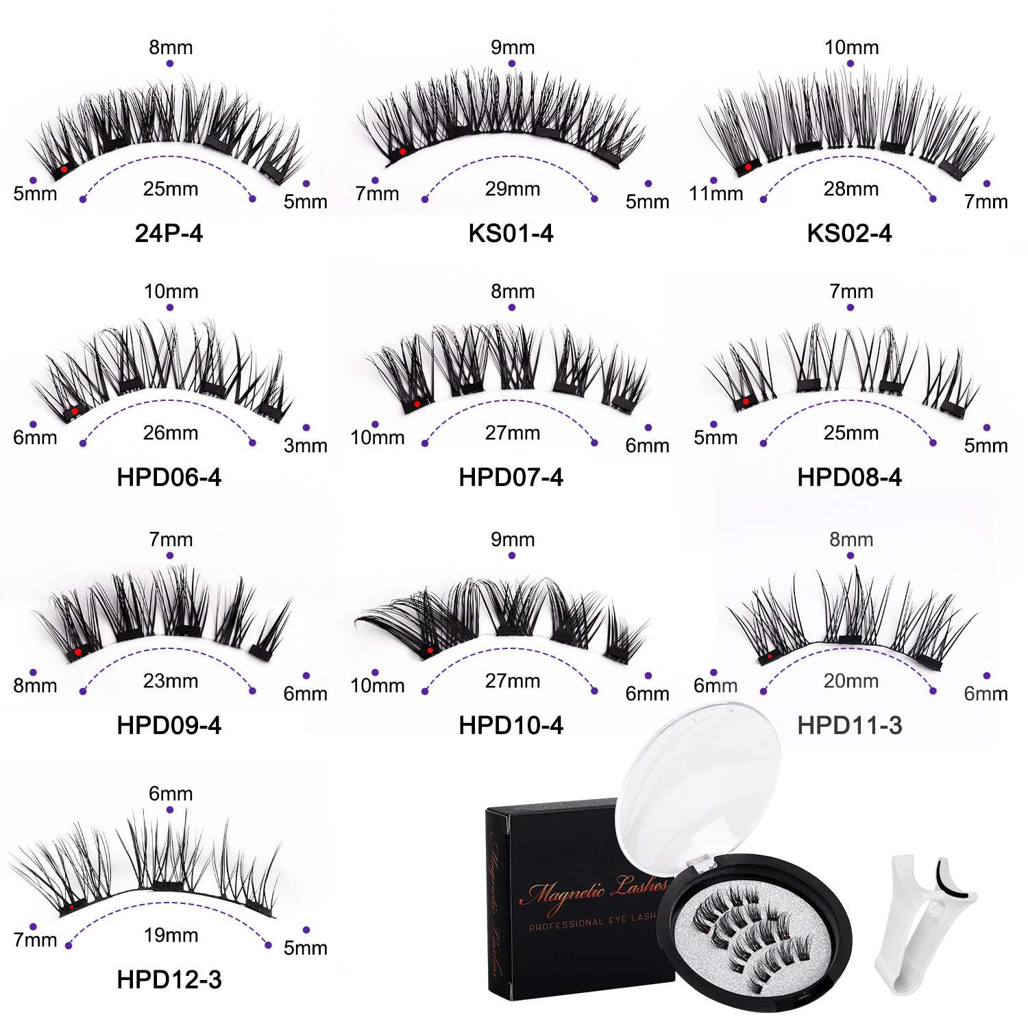 Factory direct supply of magnetic false eyelash clips set, double-layer mirror box, natural and natural false eyelash style wholesale undefined