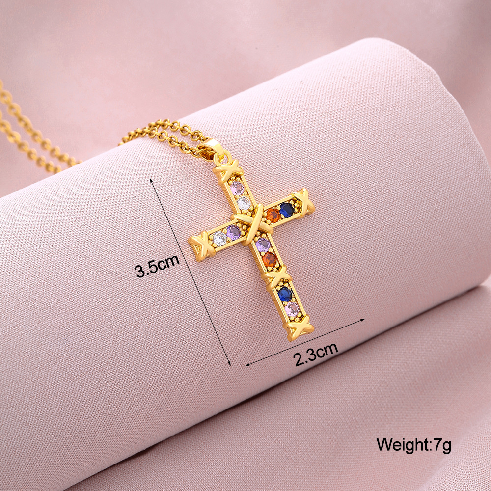 Fashion Cross Stainless Steel Copper Plating Inlay Zircon Pendant Necklace 1 Piece display picture 7