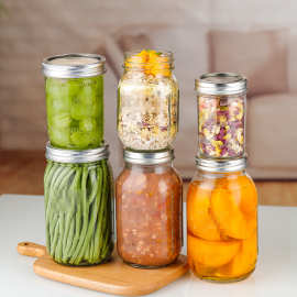 包邮玻璃隔夜燕麦杯早餐杯美式酸奶沙拉梅森瓶便携带勺带盖密封瓶