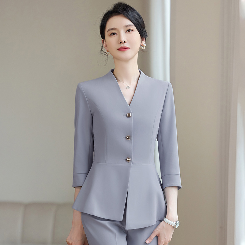 Elegant V-Neck Professional Blazer with Three-Quarter Sleeves, Women's Pants and Skirt, Cross-Border Wholesale Women's Work Suit Set Elegant V-Neck Professional Blazer with Three-Quarter Sleeves, Women's Pants and Skirt, Cross-Border Wholesale Women's Work Suit Set