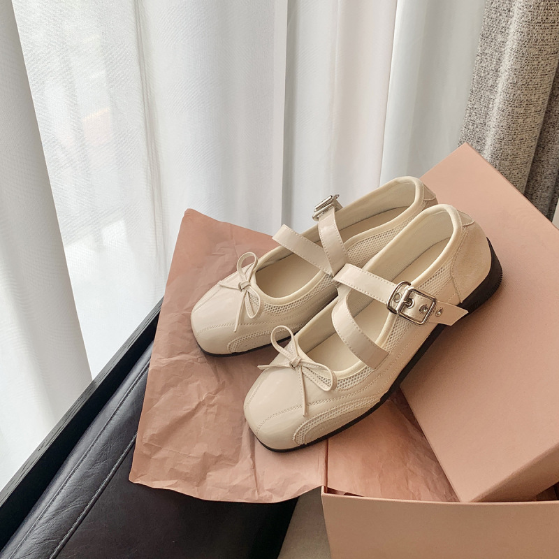 葡萄妈studio月光少女透气网面拼接交叉带内增高方头蝴蝶结单鞋女|undefined