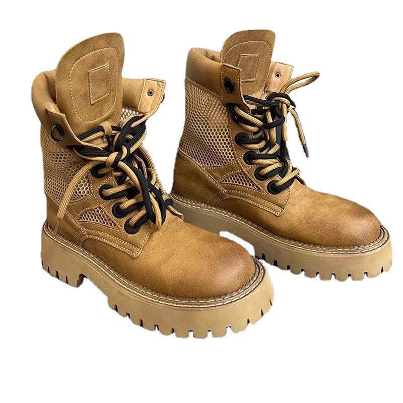 Genuine leather rhubarb boots for women 2024 autumn new mesh boots casual Martin boots for women breathable_vogarts.com