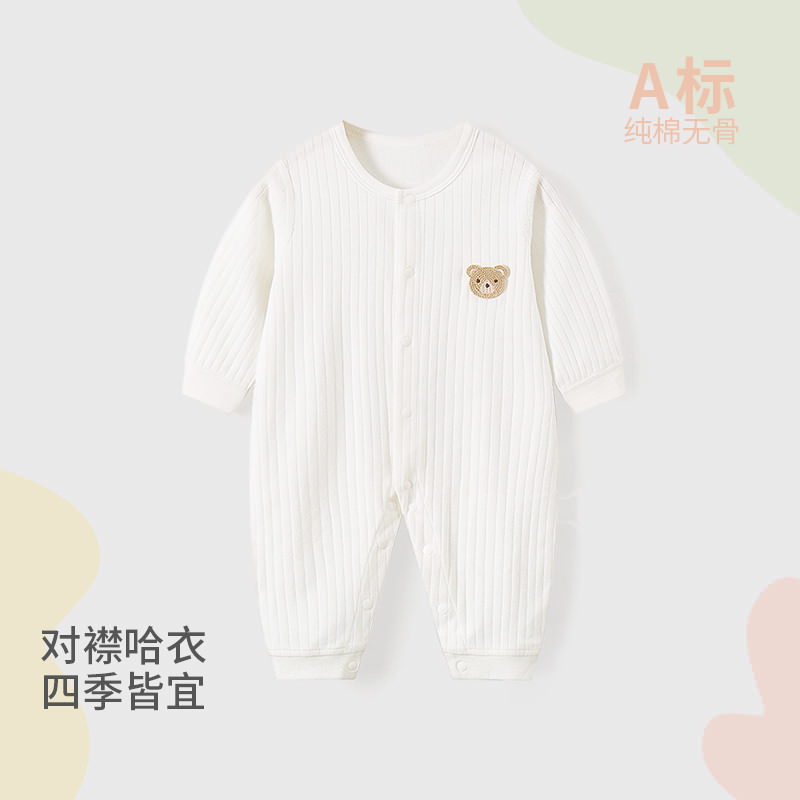 Newborn baby all-season cartoon rompers for boys and girls, spring and autumn open-front crawling clothes, newborn pajamas wholesale