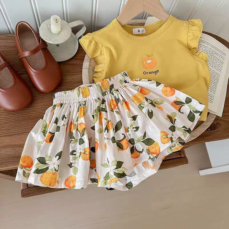 Summer set for early age, children's T-shirt, western style, floral print