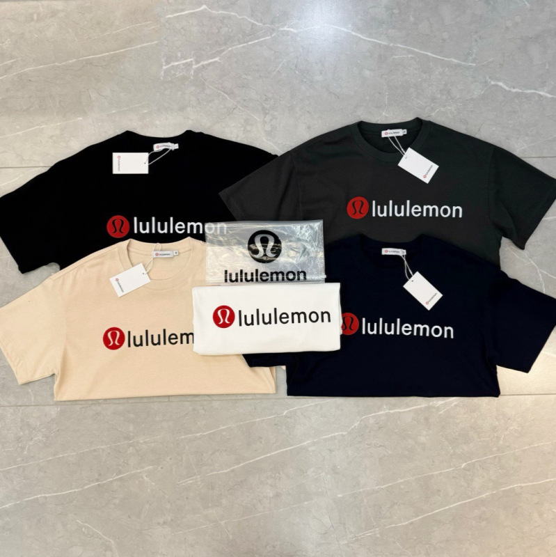 跨境lulu 25ss露露新款logo字母印花短袖 情侣宽松休闲百搭半袖|undefined