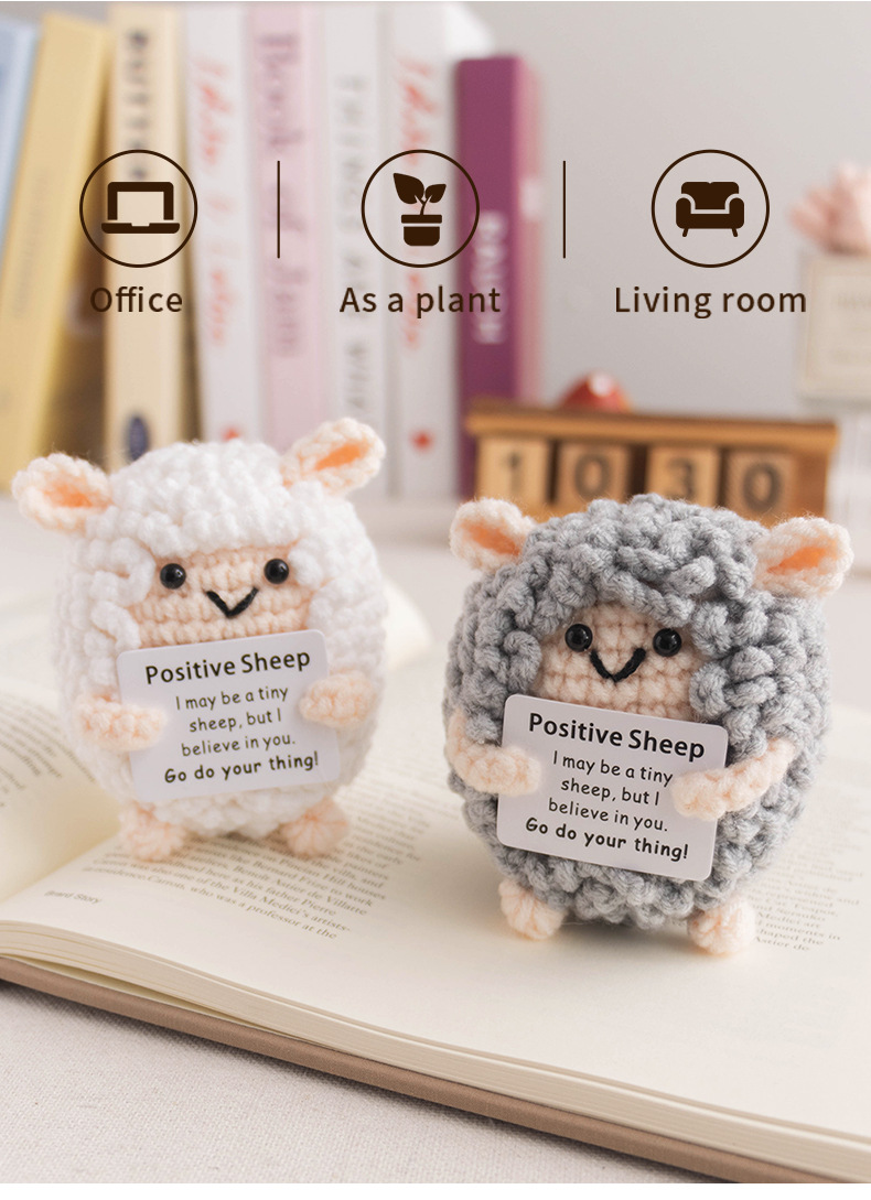 亚马逊爆款卡片玩偶积极鼓励摆件娃娃可爱针织毛线小绵羊玩偶成品详情7