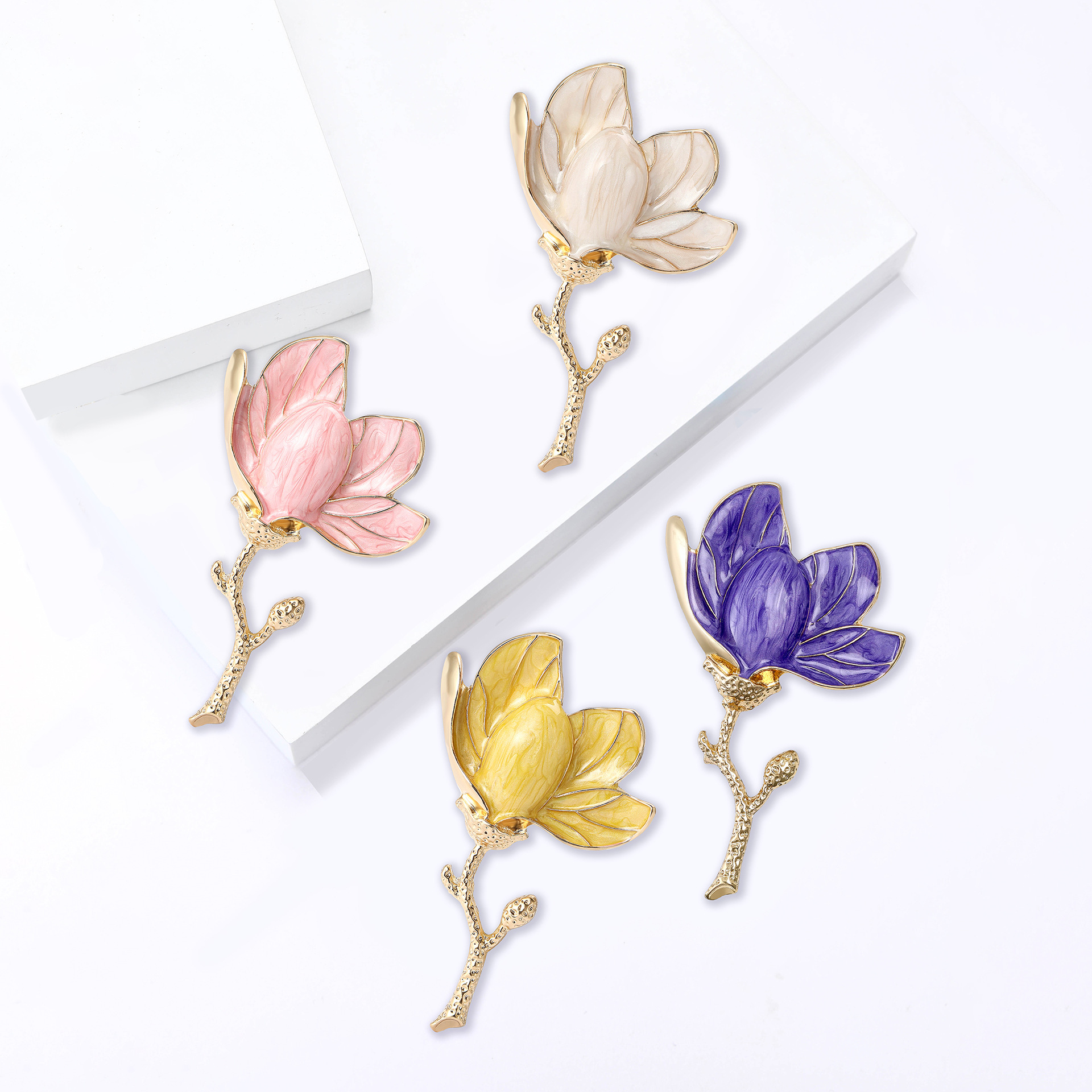 Korean New Alloy Enamel Magnolia Brooch Fresh All-match Women's Suit Shirt Corsage Jewelry Pin