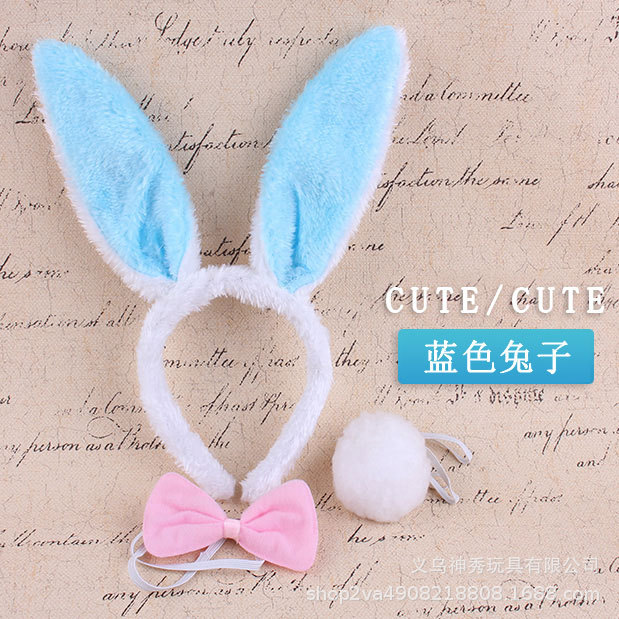 Tocado de rendimiento animal tocado de conejo accesorios lindo pequeño conejo blanco oreja diadema pajarita cola conjunto de tres piezas