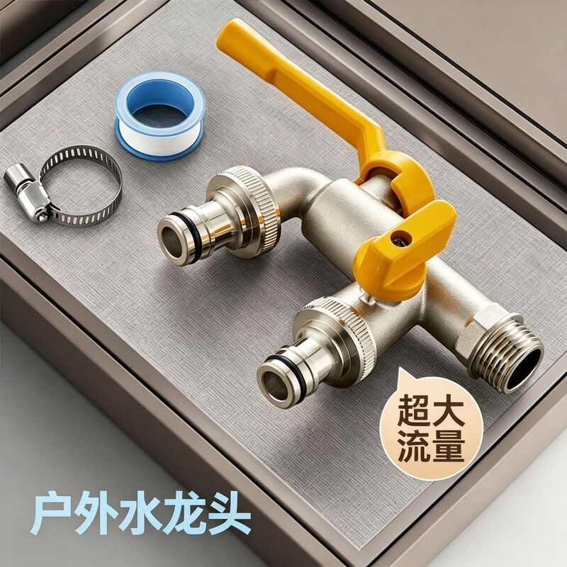 Outdoor Frost-Proof Faucet with One Inlet and Two Outlets for Garden, Washing Machine, Dual Water Outlet, Dual Head for Outdoor Watering and Car Washing