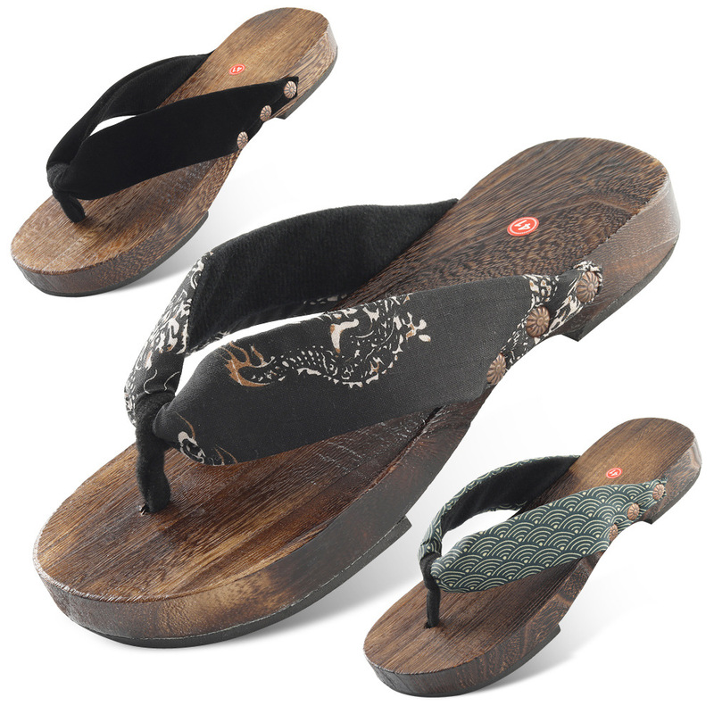 Fashion men's Japanese-style wooden shoes cos wooden slippers non-slip height-up home flip-flop sandals wholesale