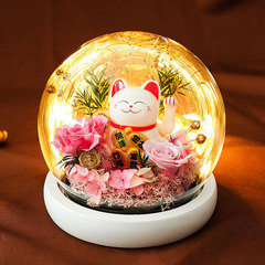 開店祝いのクリエイティブなギフト、ガラスケースに入ったプリザーブドフラワー、招き猫の置物、誕生日プレゼント、ビジネス開業祝い、様々な種類からお選びいただけます