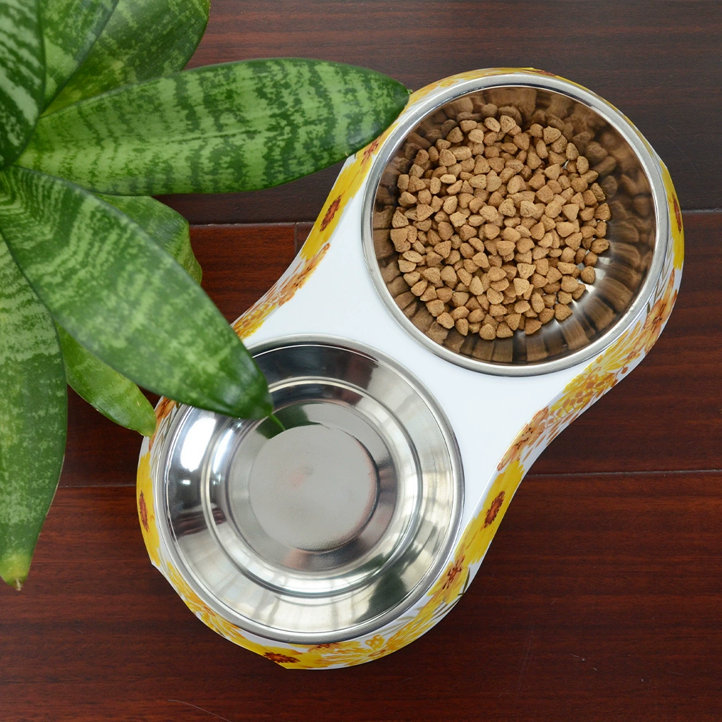 Изделия для животных кошачья миска из нержавеющей стали, двойная миска, поддон для кошек и собак, нескользящая против опрокидывания, корм, вода, Cat Bowl